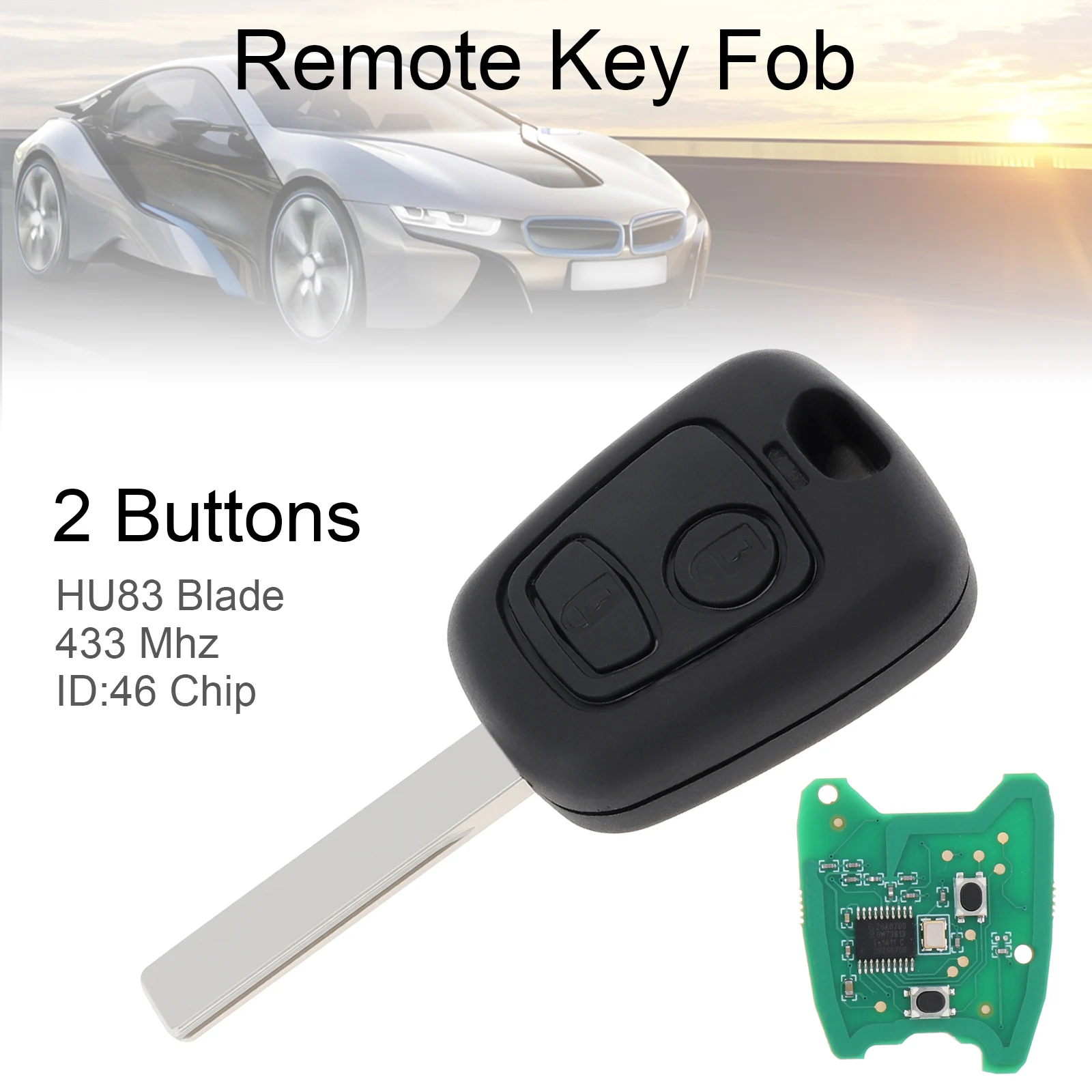 

433MHz 2 Buttons Remote Car Key with ID46 Chip and HU83 Blade for Citroen 73373067C Peug-eot 307 2000-2017