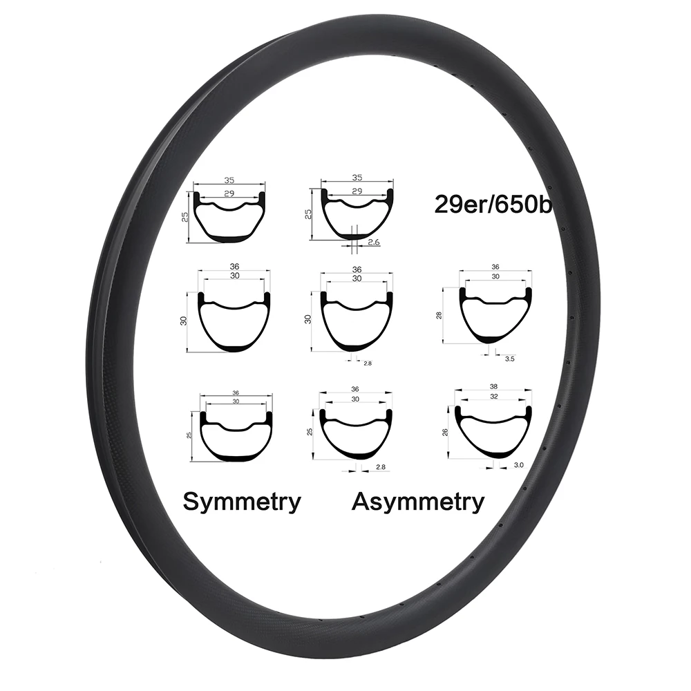 Enduro Bike Wheel 29er 650b Carbon Rim 35mm 36mm 38mm Width Tubeless 25mm 26mm 28mm Deep AM Boost Bicycle Asymmetric Symmetric