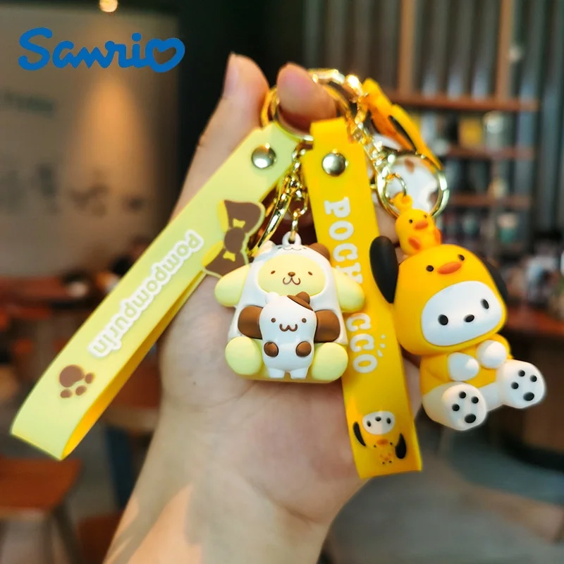 Sanrio Hello Kitty Keychain Toys Cartoon Kawaii Pompom Purin Pochacco Cinnamoroll Action Model Dolls Pendant Keychain Ornaments