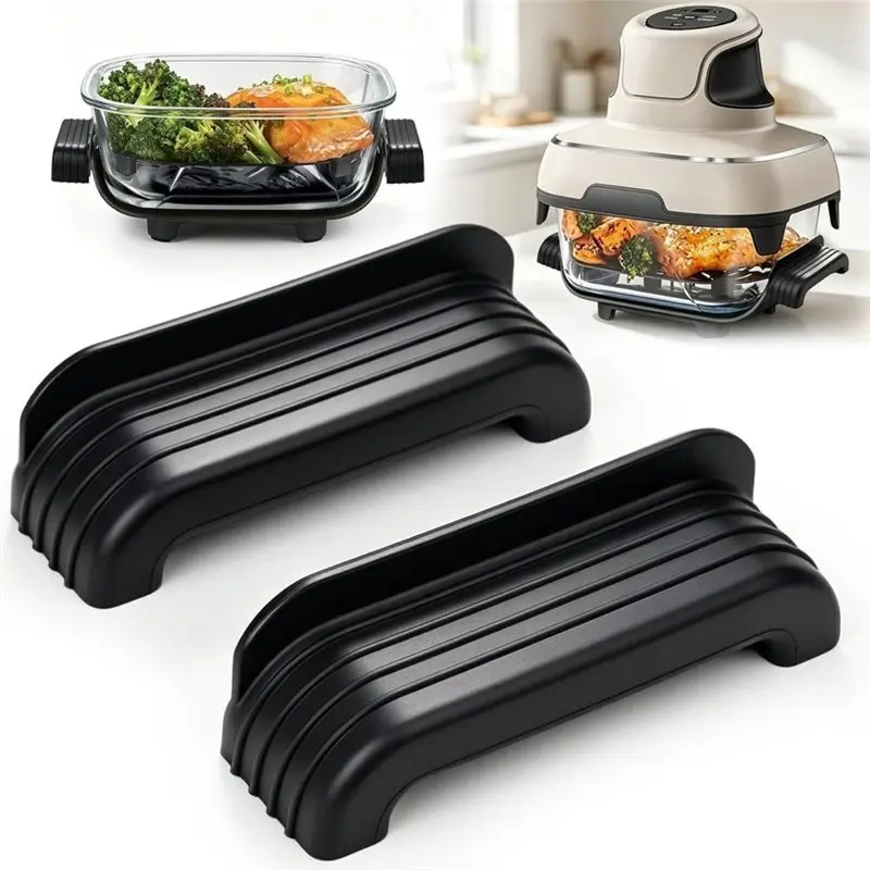 B06B-For Ninja Crispi/Crispi Pro 2Pack Silicone Handle Cover Heat-Resistant Grip Holder Sleeve For Glass Air Fryer(2.5QT/4QT/6QT