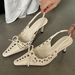 High Heels Designer Sandals Women Summer 2024 Pointed Toe Pumps Women Lace Up Bow Fashion Low Heel Slingback Sandals Female