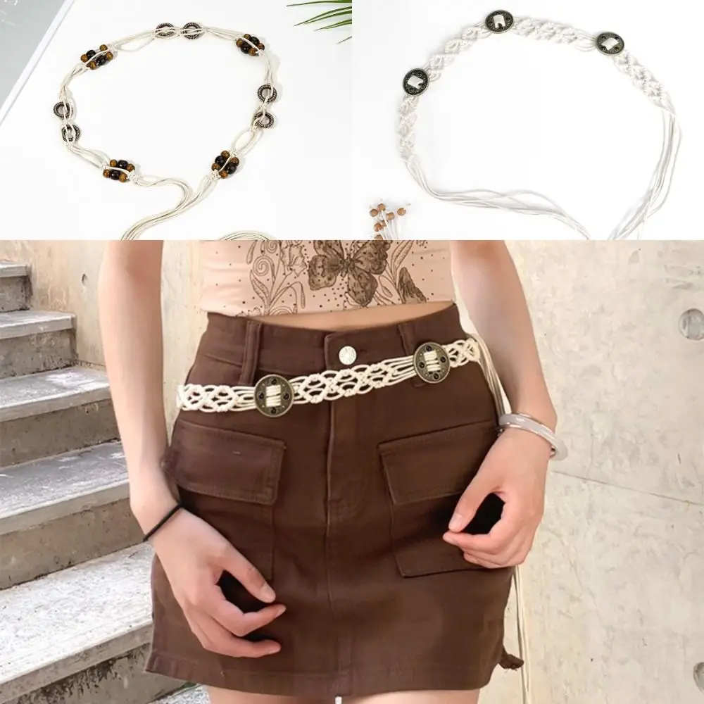 

Модный богемный стиль, этнический плетеный пояс, винтажная тканая поясная цепочка, универсальная женская поясная веревка ручной работы