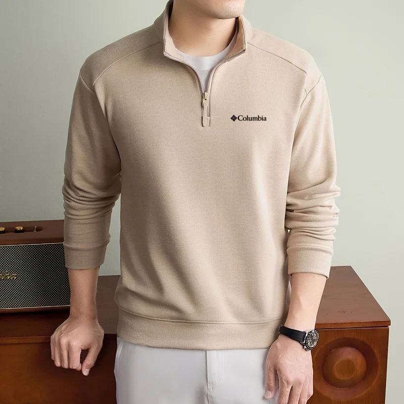 Herbst Neuer Komfortabler Samt-Pullover mit Reißverschluss und Halbhohem Kragen, Modischer Schriftzug, Exquisite Stickerei, Warmes Herren-Strick-T-Shirt – Detail 9