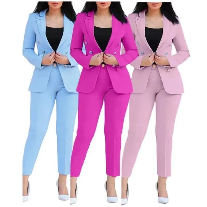 

Women's Double Breasted Suit Fashionable Two Piece Set Summer Workwear Formal Business Attire Cross-Border E-Commerce