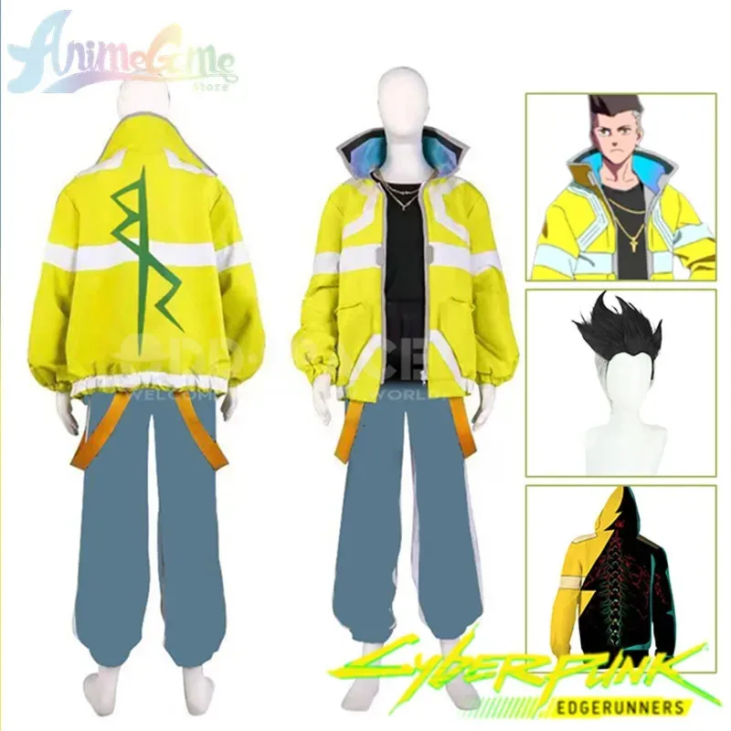 

New 2025 David Martinez Cyberpunk Edgerunners Cosplay Costume Wig Stand Collar Jacket Hoodie Zipper Coat Punk Hallow❤★♥♡