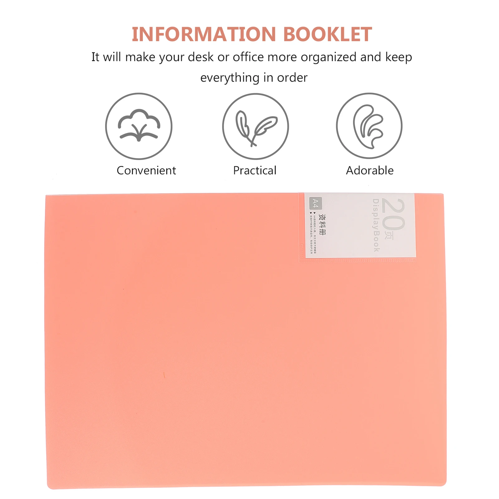 

20 Pages A4 Folder Insert Plastic Information Booklet Test Paper Folder For School Office File Storage Pink