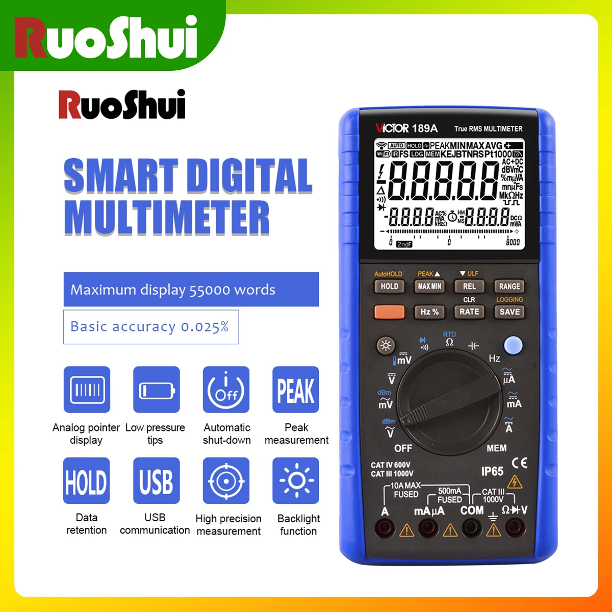 VICTOR 19A Smart Digital Multimeter 55000 Counts TRUE RMS Thermocouple RTD Resistance Capacitance Meter HiAccurancy Calibrator