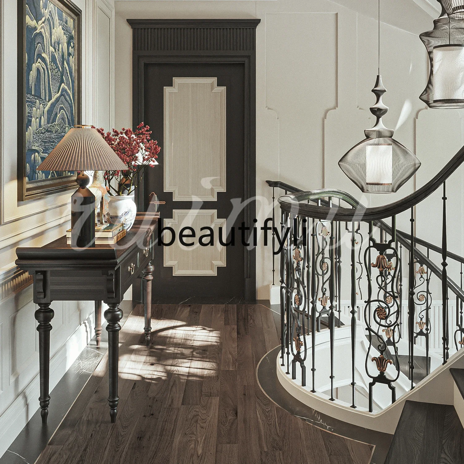 

A139 French solid wood entrance table, living room partition, American black walnut home hall corridor partition