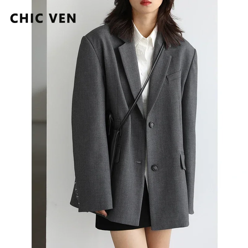 CHIC VEN Women's Blazer Korean Casual Loose Long Sleeved Suit Jacket Coats Fashion Office Lady Tops Autumn Winter New 2023