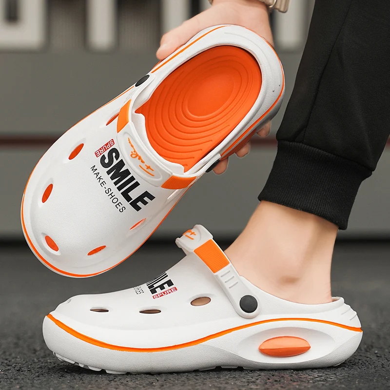 Summer Men Slippers Fashion Thick Bottom Hole Shoes EVA Slippers Anti Slip Baotou Slippers Outdoor Beach Female Garden Shoes2024