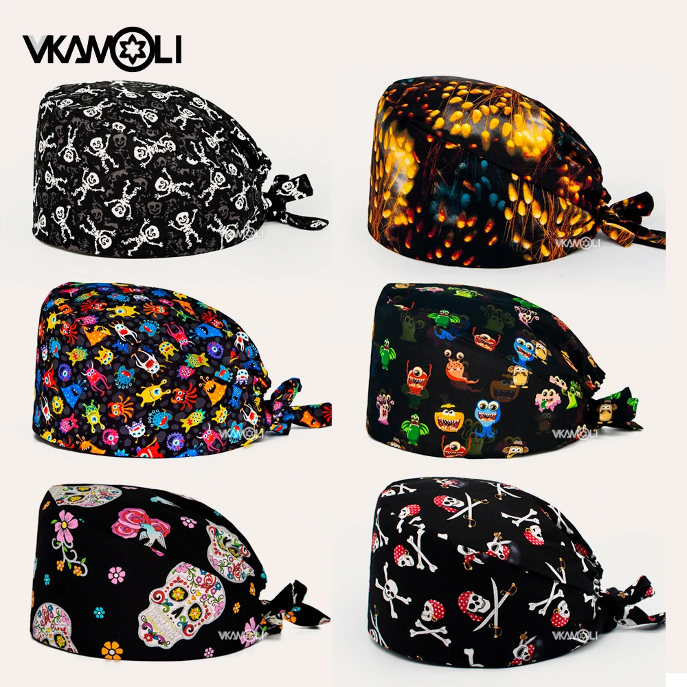 Skull pattern Scrubs hat Wholesale Fashion Breathable Scrub Cap Unisex Health service Workers adjustable caps nursing hat