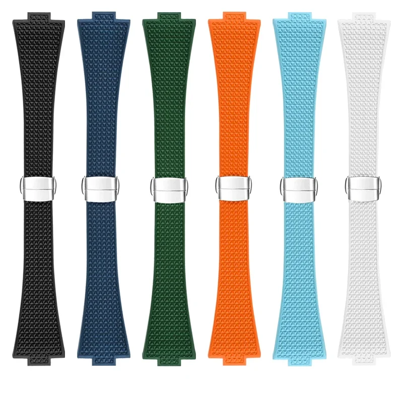 

FKM Strap for Tissot PRX Super Player Series Men Fluoro Rubber Quick Release Convex Butterfly Buckle Watch Band Accessories 12mm