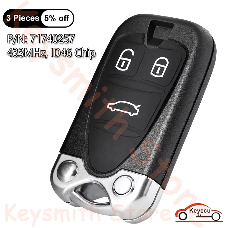 KEYECU 3 przyciski 433 MHz ID46 Chip dla Alfa Romeo 159 Brera Spider 2005 2006 2007 2008-2011 Auto Smart Remote Key Fob 71740257