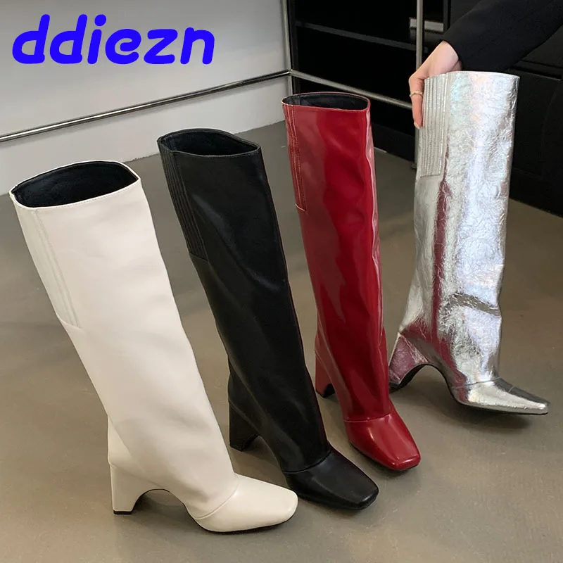 

New Footwear Fashion Strange Heels Women Knee High Boots Shoes Female Designer Party Modern Ladies Long Booties Slip On Shoes