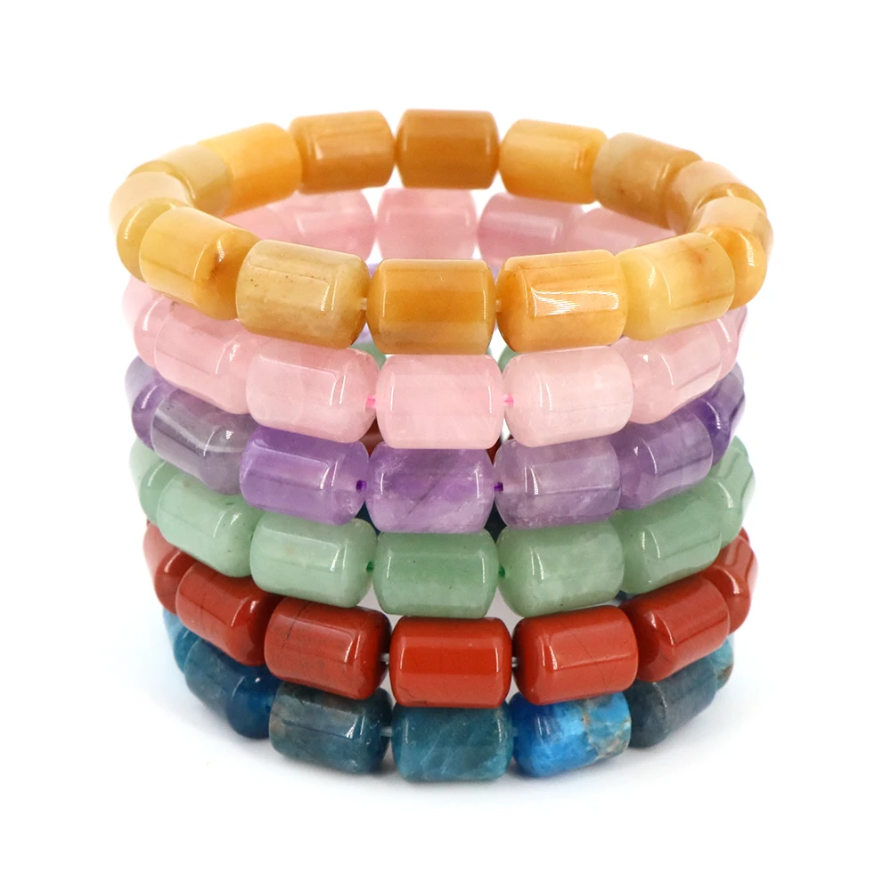 موضة الحجر الطبيعي 10x14 مللي متر أنبوب الخرز مطاطا سوار جمشت روز كوارتز اليدوية العصرية جوهرة سوار حلية أساور اليوغا #3