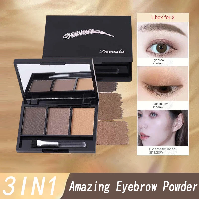 3 Color Eyebrow Powder Palette Cosmetic Brand Eye Brow Enhancer Professional Waterproof Makeup Eye Shadow With Brush Mirror Box