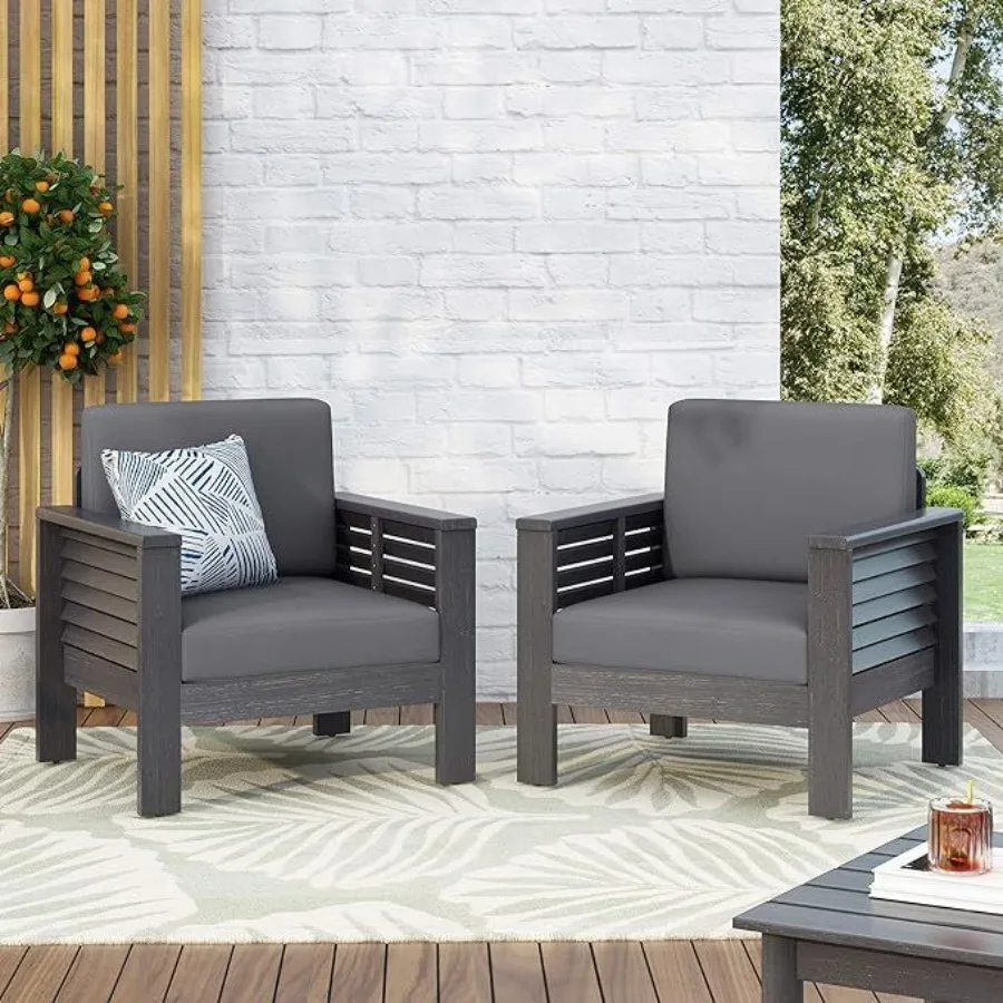 

Set of 2 Outdoor Acacia Wood Club Chairs with Cushions Dark Gray 27.75D x 32W x 27.75H
