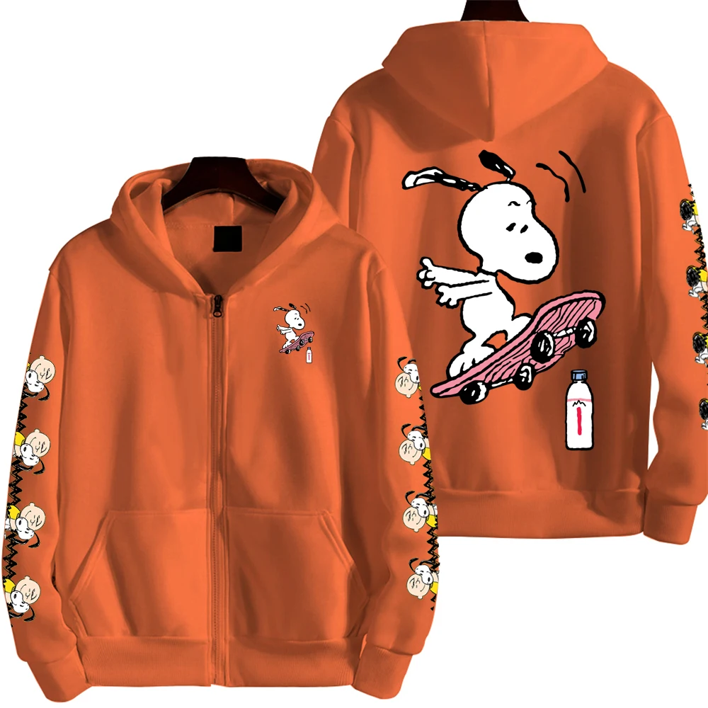 Snoopy is playing skateboarding Men's Autumn/Winter Zipper Hoodie Women's Street Casual Fashion Couple Sports oversize Hoodie