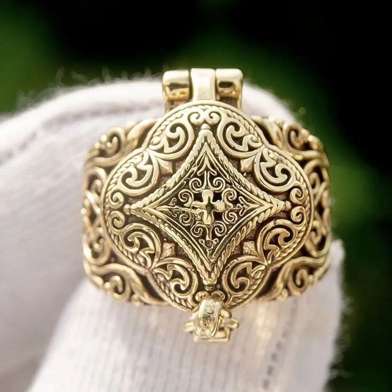 Vintage men's ring, ethnic style, new flip up ring, fashionable business carving, floral jewelry gift