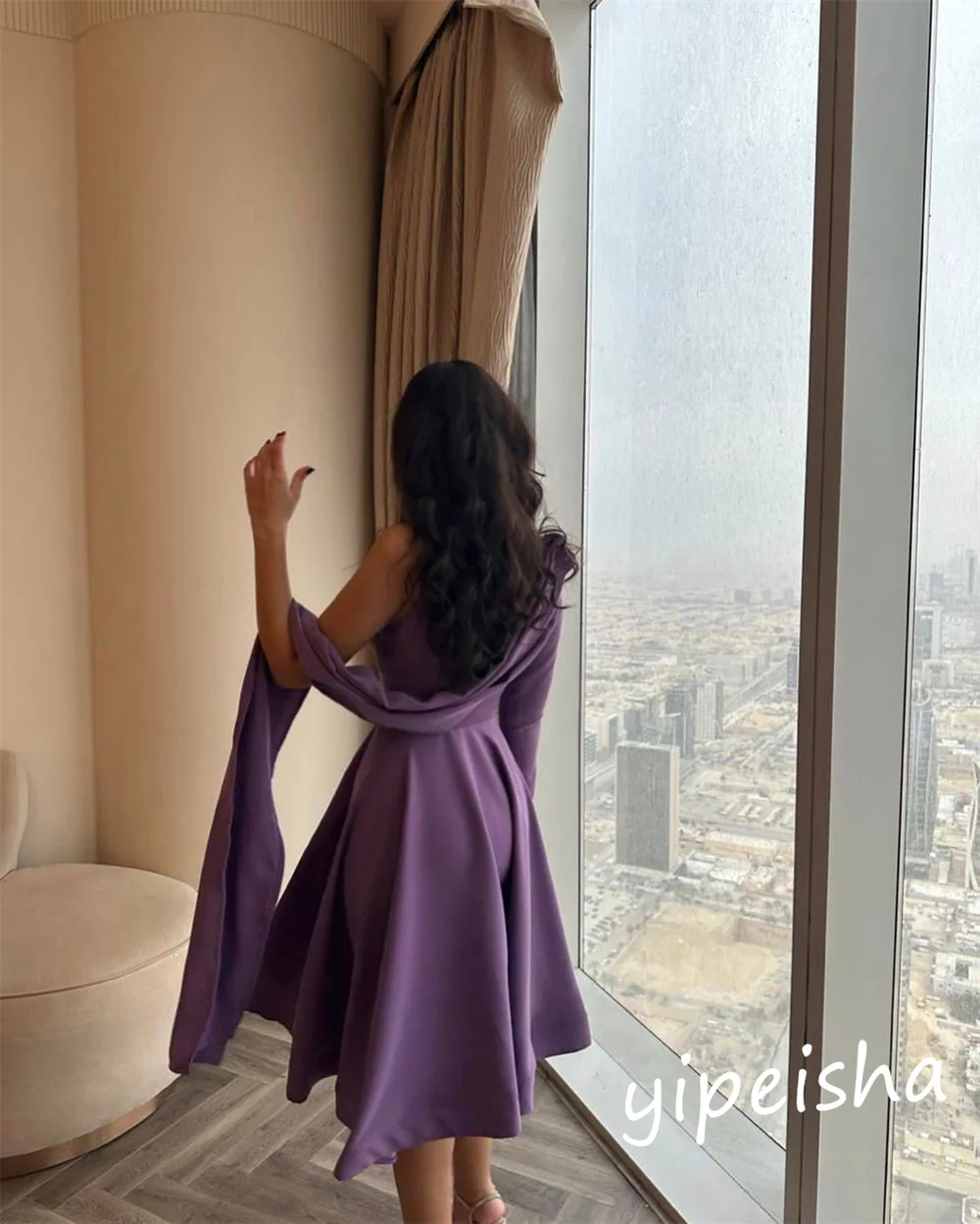 Ball Dress Saudi Arabia Prom Jersey Ruffles Formal Evening A-line One-shoulder Bespoke Occasion Gown Midi Dresses