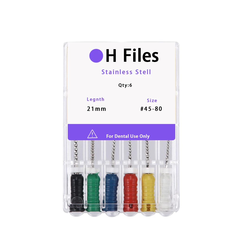 6Pcs/Pack Dental Files Hand Use K-Files H-Files Reamer 21/25/28/31mm Stainless Steel Endodontic Root Canal Files Dentist Tools