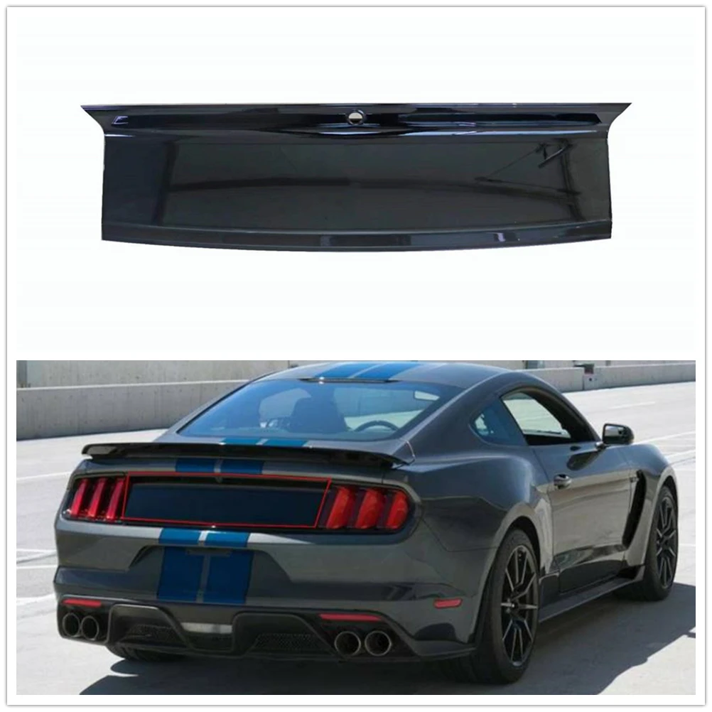 For Ford Mustang 2015 2016 2017-2019-2023 Car Rear Bumper Guard License Plate Gloss Black Tailgate Decklid Panel Trunk Lid Cover