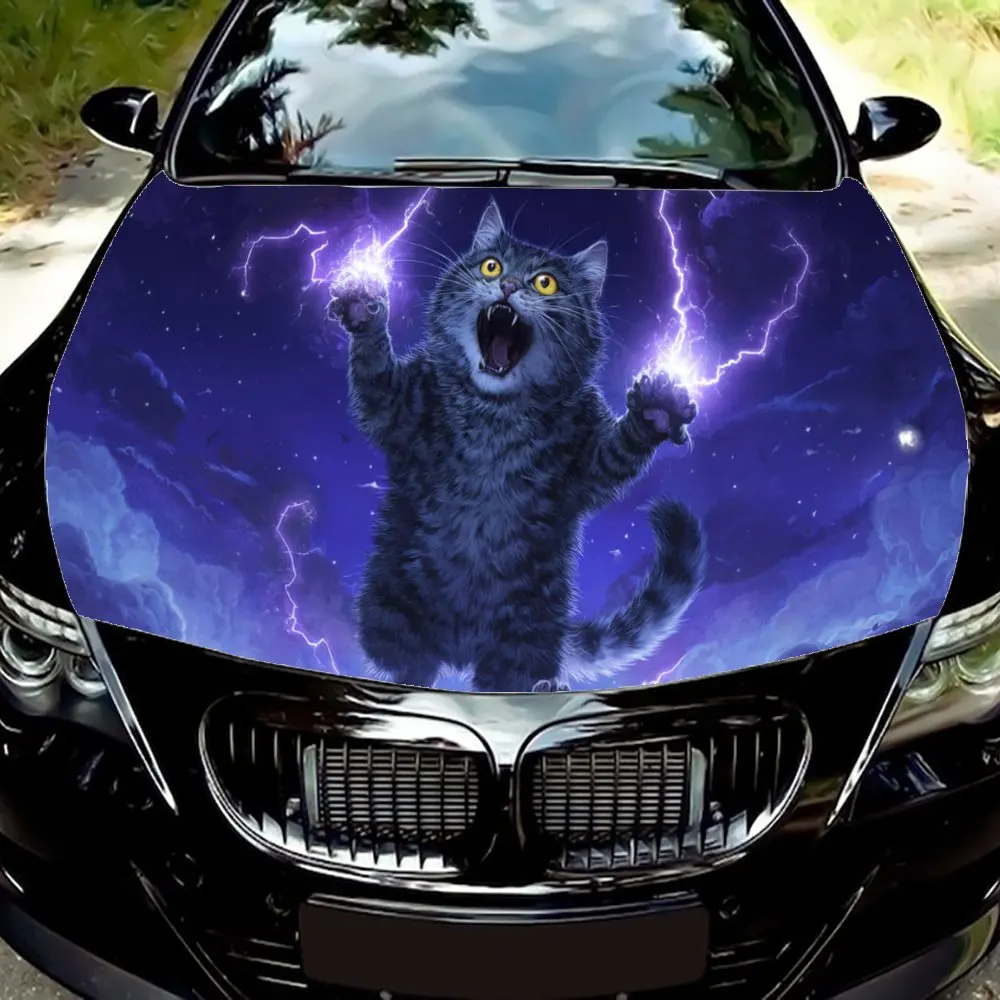 

Наклейки на капот автомобиля Lightning Magic Cat, водонепроницаемые самоклеящиеся, устойчивые к царапинам, легко приклеиваемые, прочные автомобильные наклейки из ПВХ, автомобиль