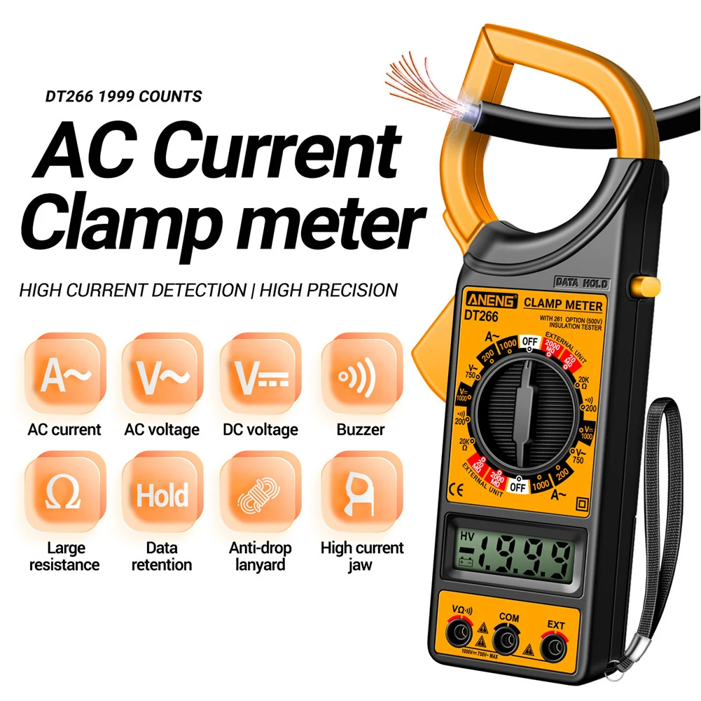 Digital True RMS Multimeter 1999 Counts AC DC Voltage Current Tester LCD Clamp Ammeter Resistance Meter Automotive Multimeter