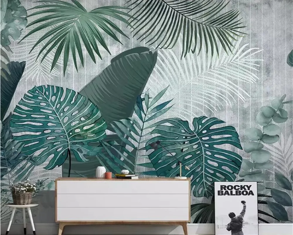 Custom Modern tropical rain forest plant banana leaf Wallpapers for Living Room Bedroom TV Background stickers Wallpaper