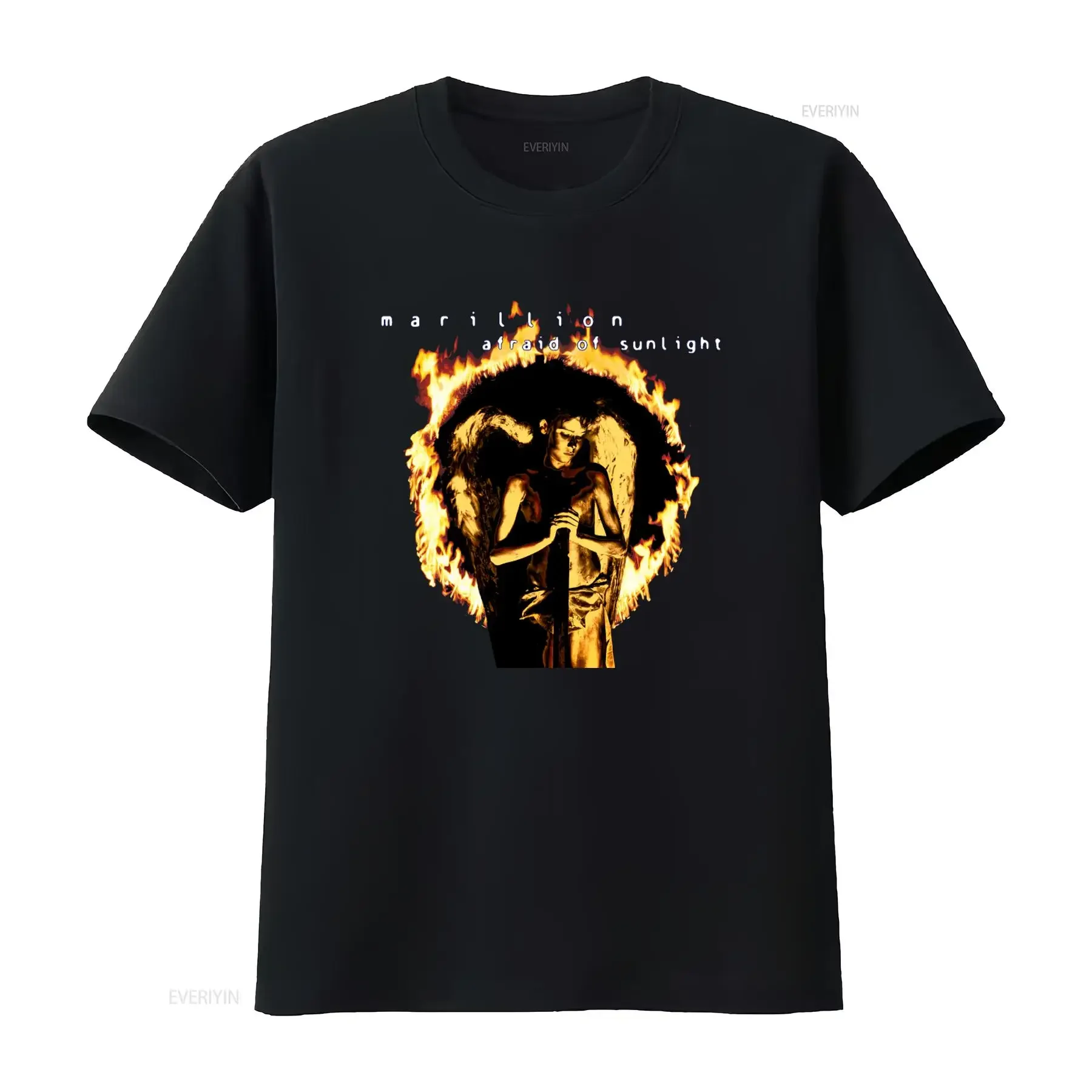 Camiseta vintage de la gira Afraid Of Sunlight de Marillion de 1995, diseño único de ángel con llamas para fanáticos del rock, estilo vintage lavado.