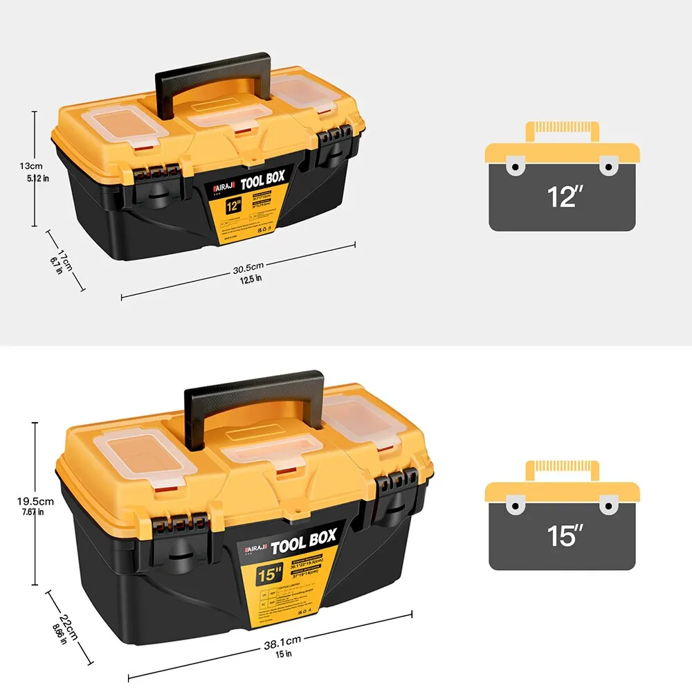 AIRAJ 12/15 Inch Hardware Toolbox, Plastic Thick Combination Suitcase Electrician Carpenter Electric Drill Storage Box