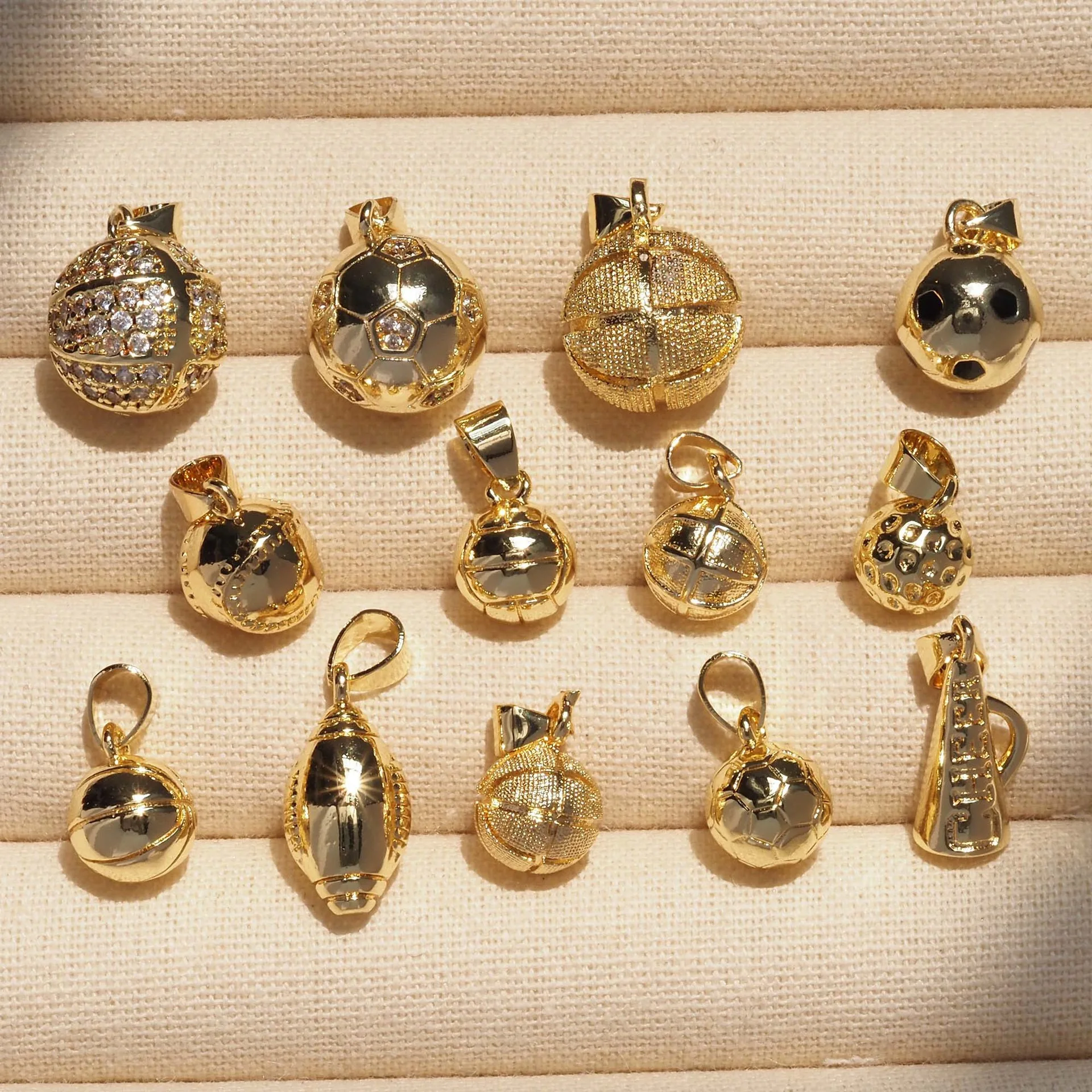 

4Pcs/Crystal Baseball basketball Pendant for Necklace Copper Football rugby Tennis Keychain Purse Charm Jewelry Making Supplies