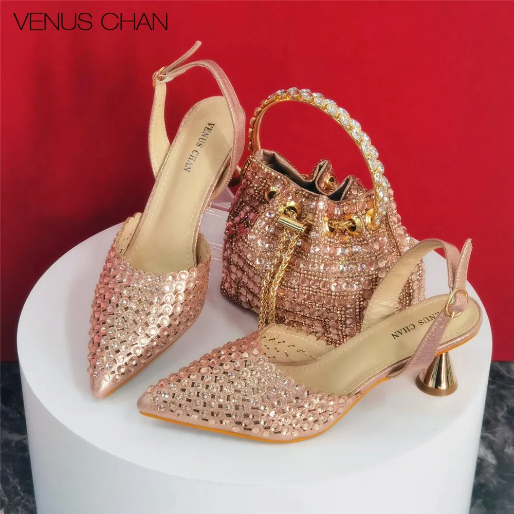 Mature Sweet Spot Goods 2024 Italian Design Luxury Women\'s Shoes And Bag Set Full Diamond Decoration Metal Closure Bag