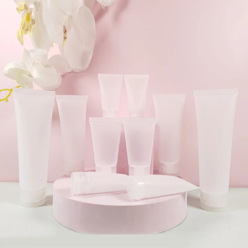 100 pçs vazio translúcido plástico loção cosmética tubos macios shampoo limpador facial garrafas recipientes de amostra de maquiagem com tampas flip