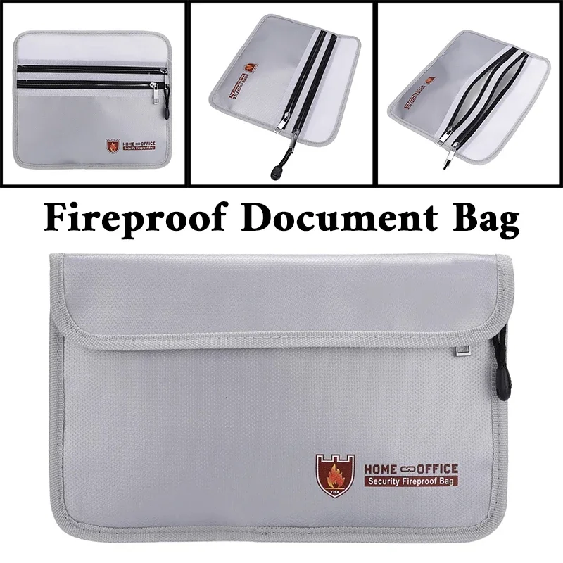 

Fireproof Document Bag Waterproof File Organiser File Storage Case with Zipper Hook Loop Silicone Coated Glass Fiber Phone Bag
