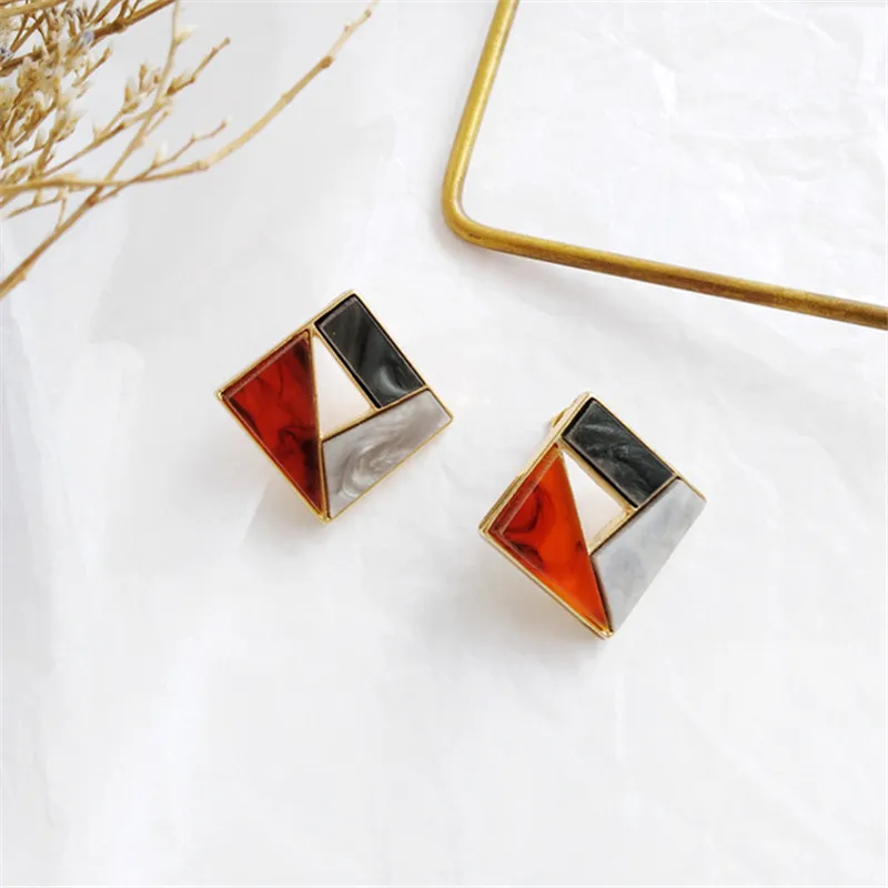 New Korean Bohemian metal resin earrings fashion women\'s earrings with irregular geometric color triangle earrings