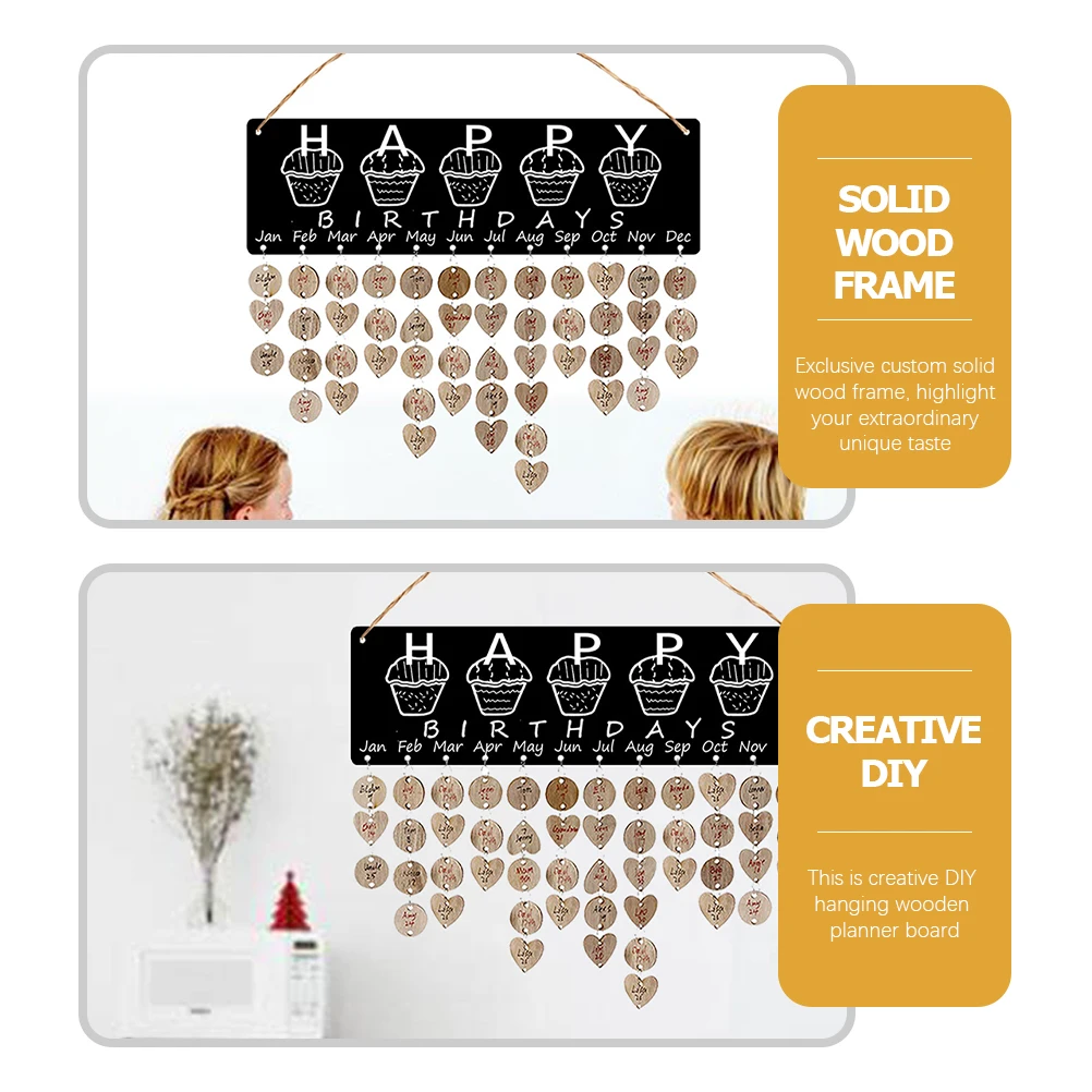 

Wall Birthday Calendar Hanging Wooden Heart-shaped Disc Family Reminder Board Calendars
