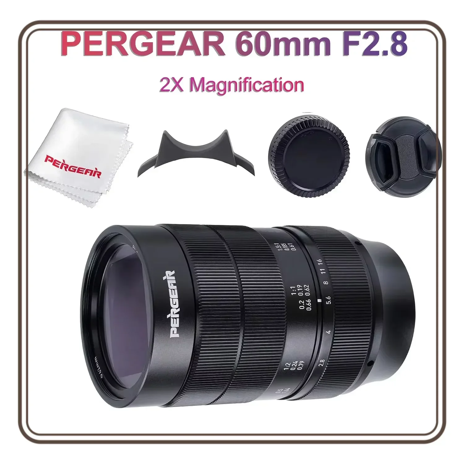 PERGEAR 60mm F2.8 II Ultra-Macro Lens with 2X Magnification Compatible with Sony E Nikon Z Fuji X M4/3