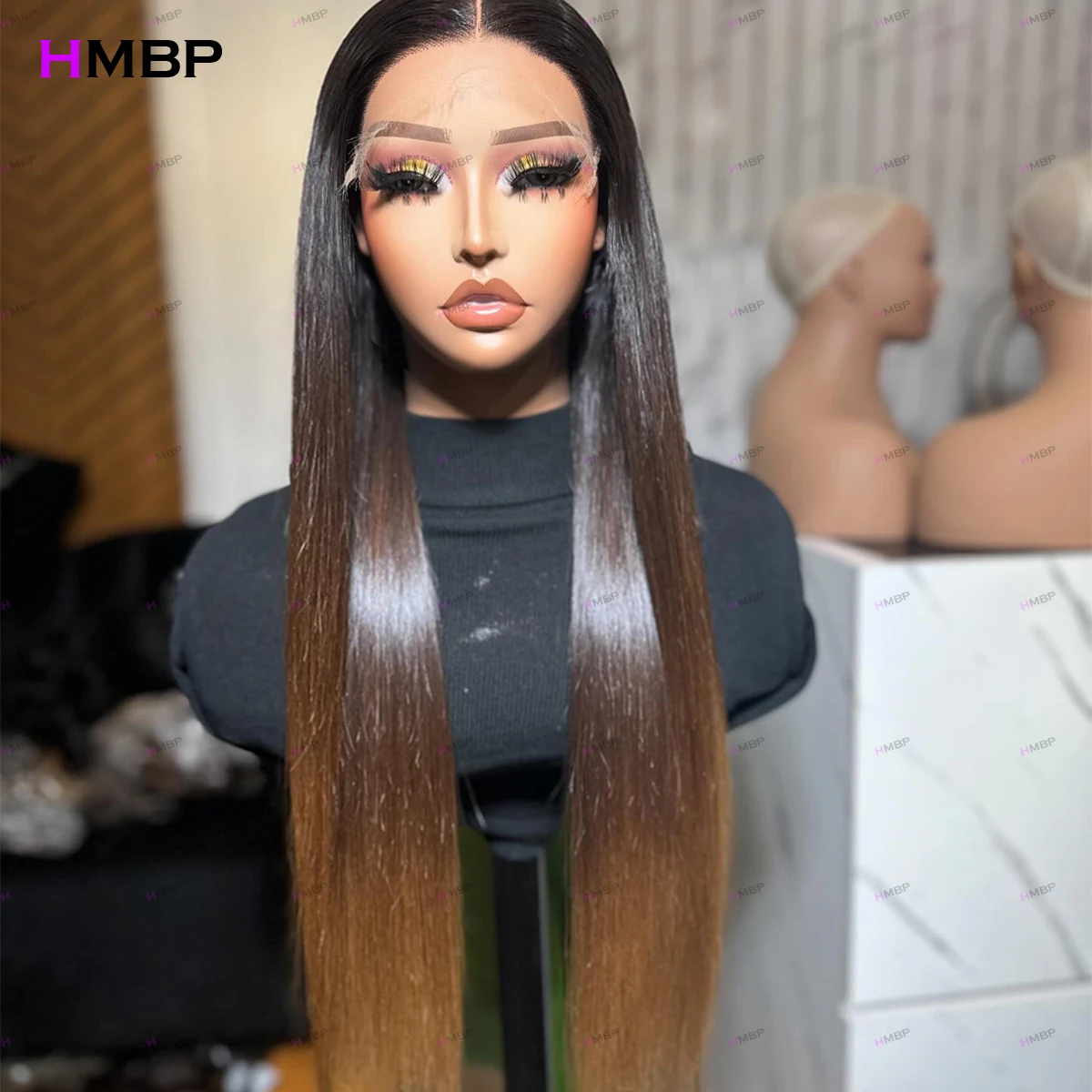 Ombre 1b/30 color Straight Glueless Lace Frontal Wigs Ready To Go 360/13×6 HD Lace Frontal Wigs Brazilian Hair Wig For Women