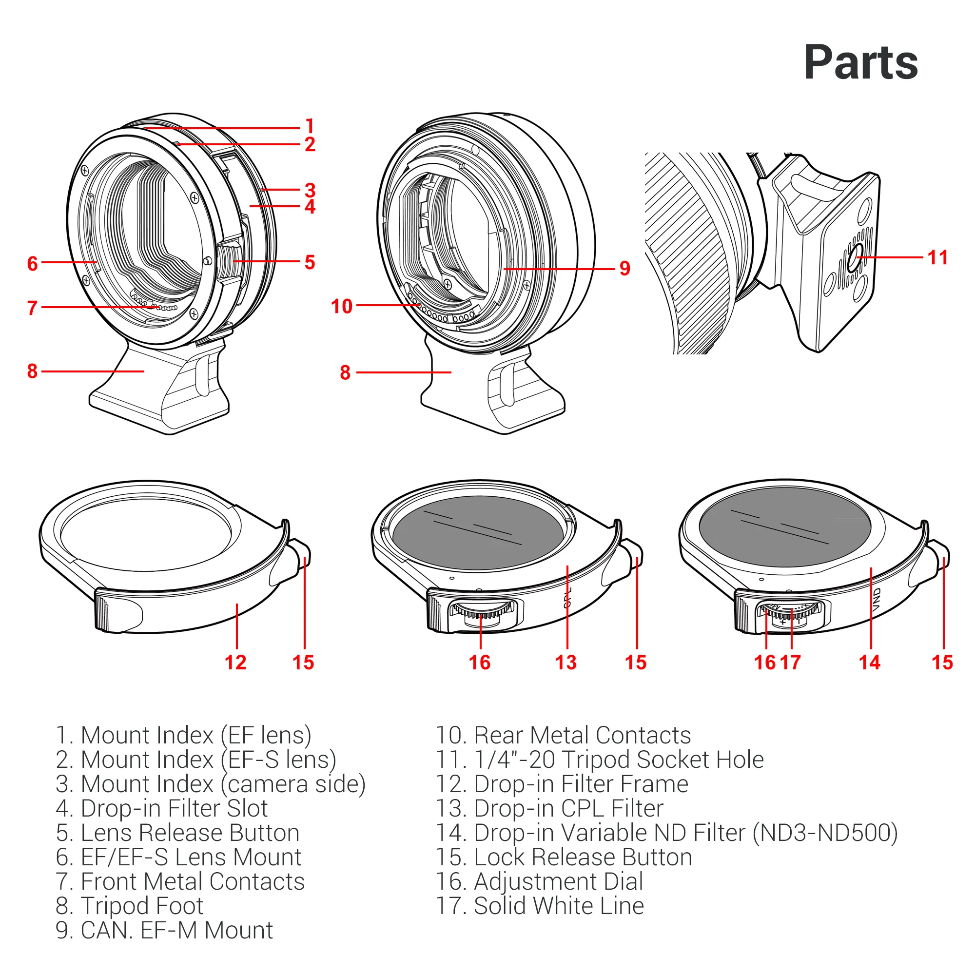 JJC EF-EOS M Mount Adapter with ND CPL Filters for Canon EF/ EF-S Lens to EF-M Mount Camera for EOS M50 Mark II M200 M100 M6 M5