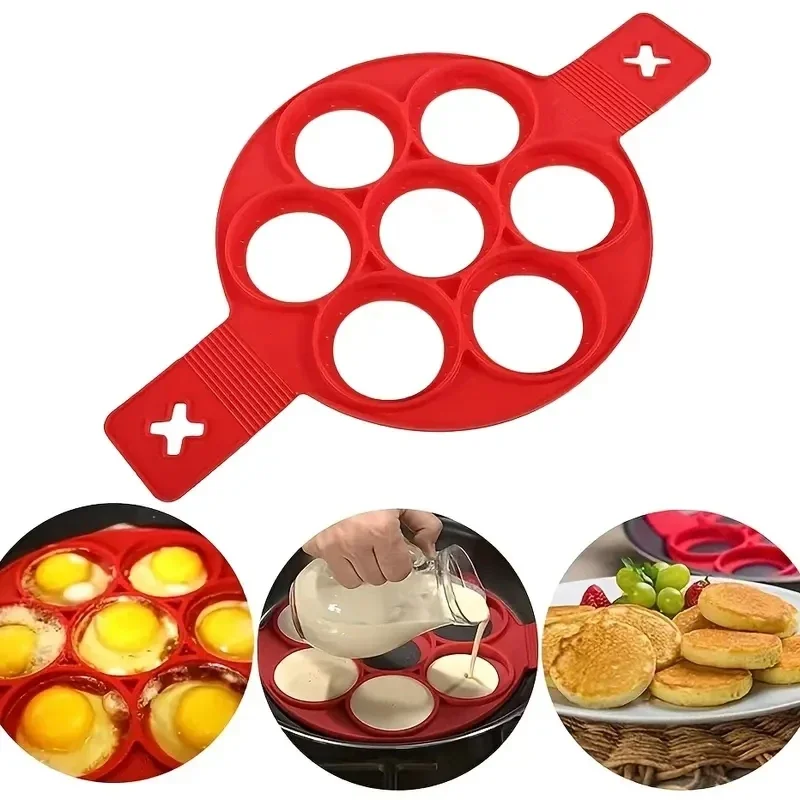 Silicone Non Stick Pot 7-Hole Baking Mold Food-Grade Handle Fried Eggs Pancake Mold Home Cooking Kitchen Baking Accessories - view 2