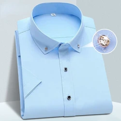 High Quality Non-ironing Mens Dress Shirt Short Sleeve New Solid Male Clothing Fit Business Shirts White Blue Navy Black Yyqwsj