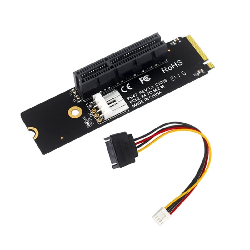M.2 NGFF To PCI-E 4X Riser Card M2 MKey To PCIe 4.0 X4 Extended Expansion Adapter Card 15Pin SATA Power For Bitcoin Miner Mining