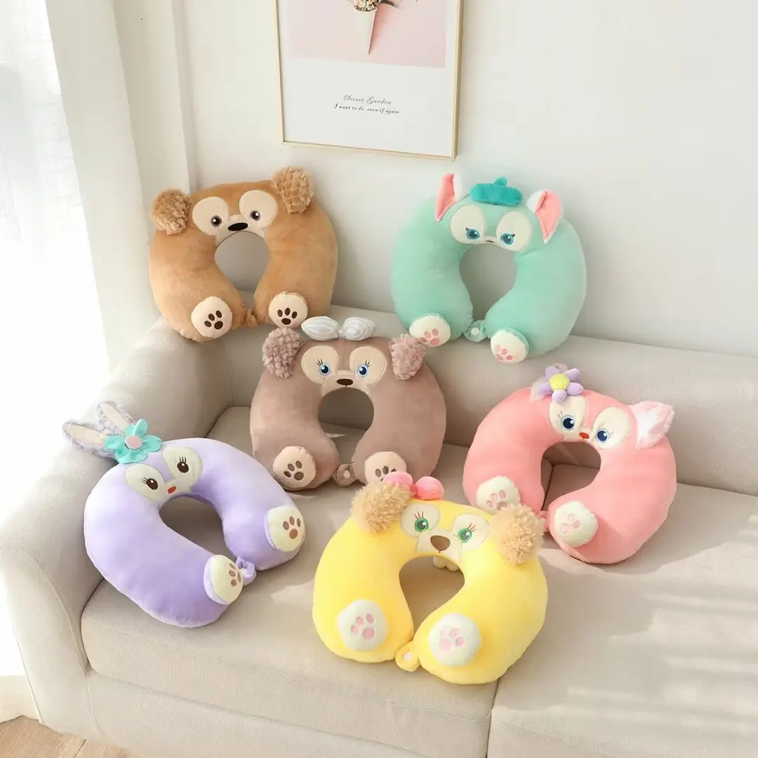 Cartoon Anime Disney StellaLou Duffy Plush U-pillow Cute Soft Stuffed Animal Gelatoni LinaBell Travel Car Sleeping Pillow