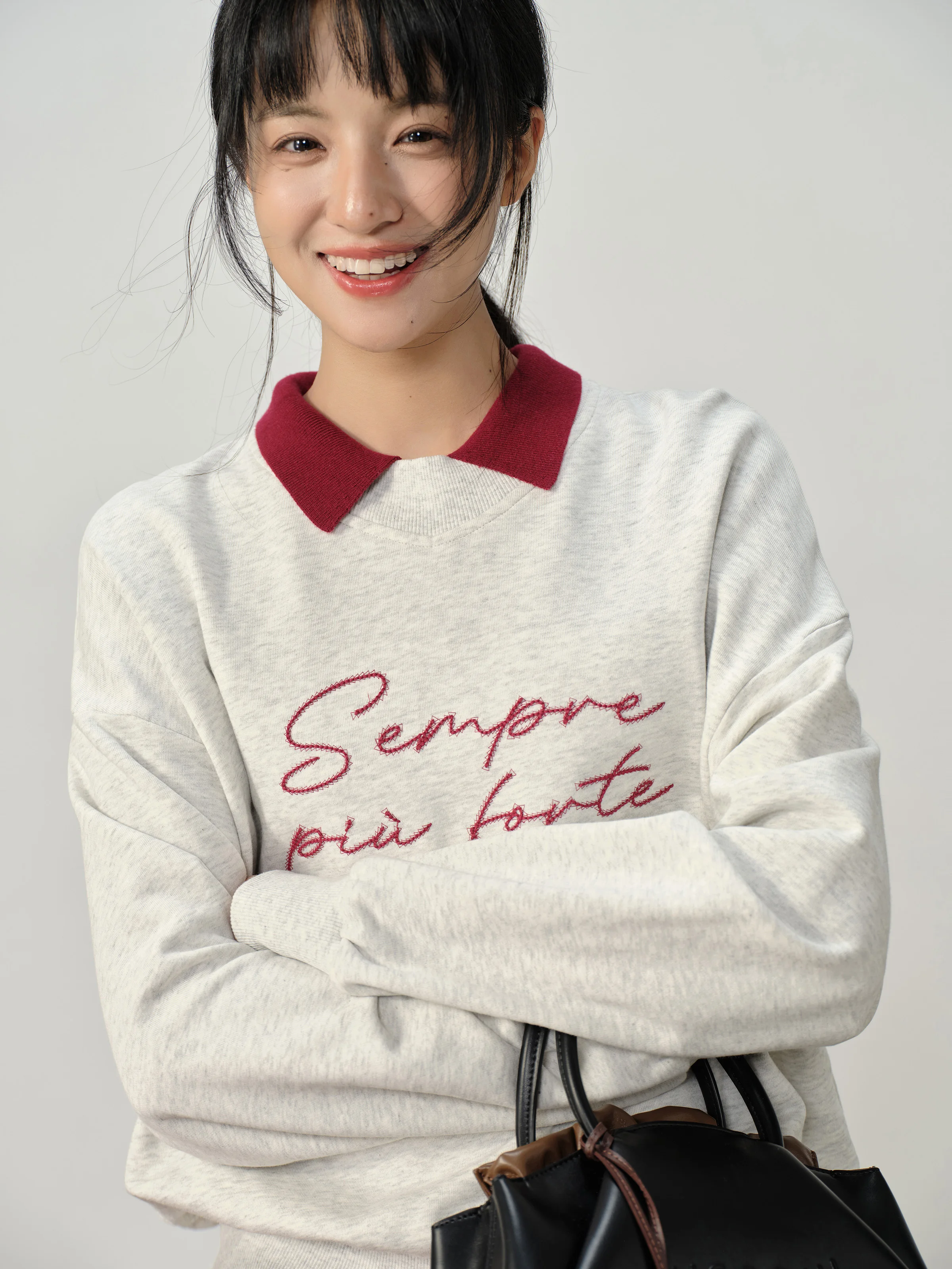 Vintage Casual Loose Embroidered Letter Sweatshirt Autumn Pullover Crew Neck Top Oversized Streetwear Outfit Women Retro Fashion