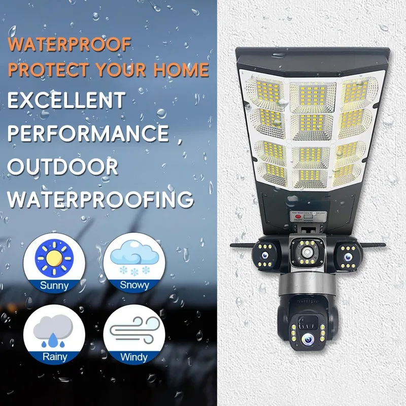 Solar 4G Wifi Street Light Camera Low Power 15MP 3 Lens APP Control Motion Detection Two-Way Voice Intercom Outdoor Camera