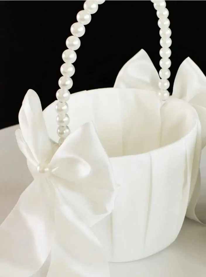 1pc Wedding Flower Girl Basket With Pearl Handle For Wedding Bridal Party Valentine's Day Romantic Night Proposal Decoration image 4