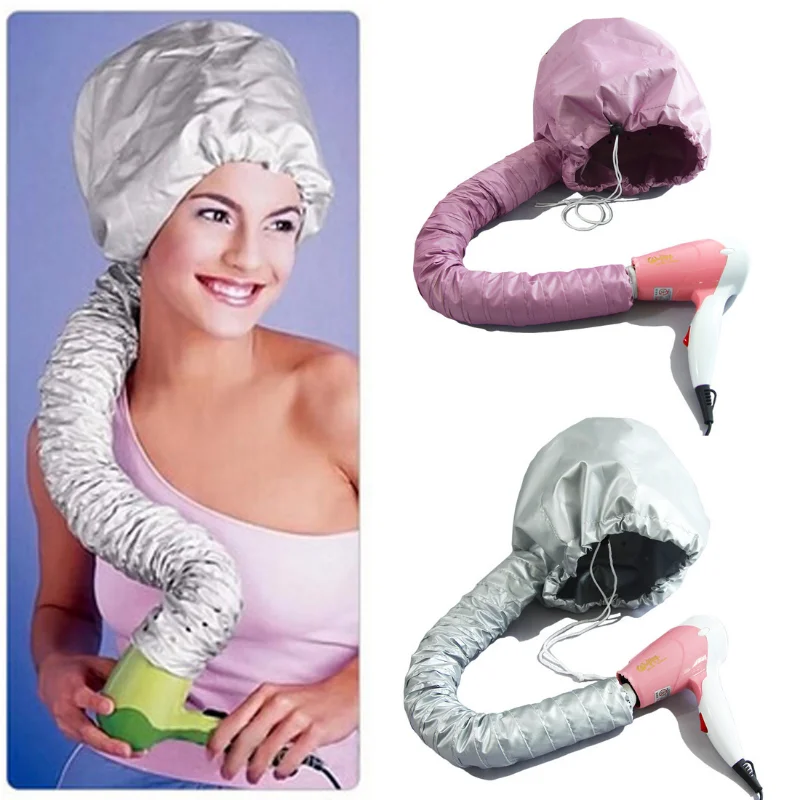 Sliver/Pink Portable Soft Hair Drying Cap Bonnet Hood Hat Womens Blow Dryer Home hairdressing Salon Supply Adjustable Accessory