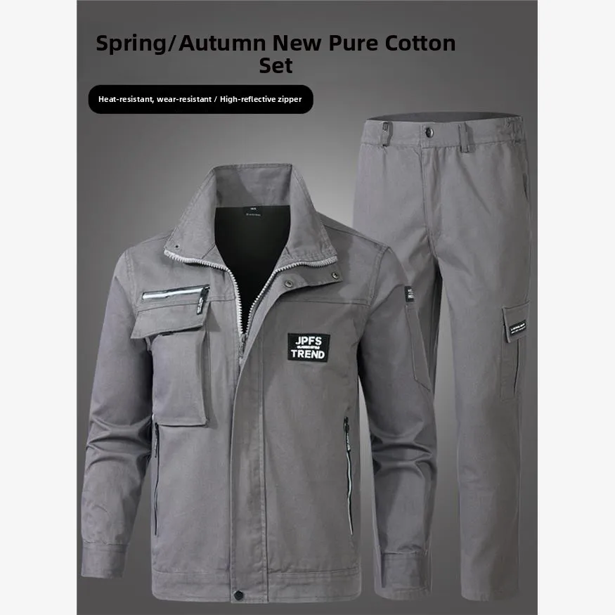 Set da Lavoro in Puro Cotone Rinforzato per Uomo con Strisce Riflettenti, Anti-scottatura, Ignifugo, per Saldatura