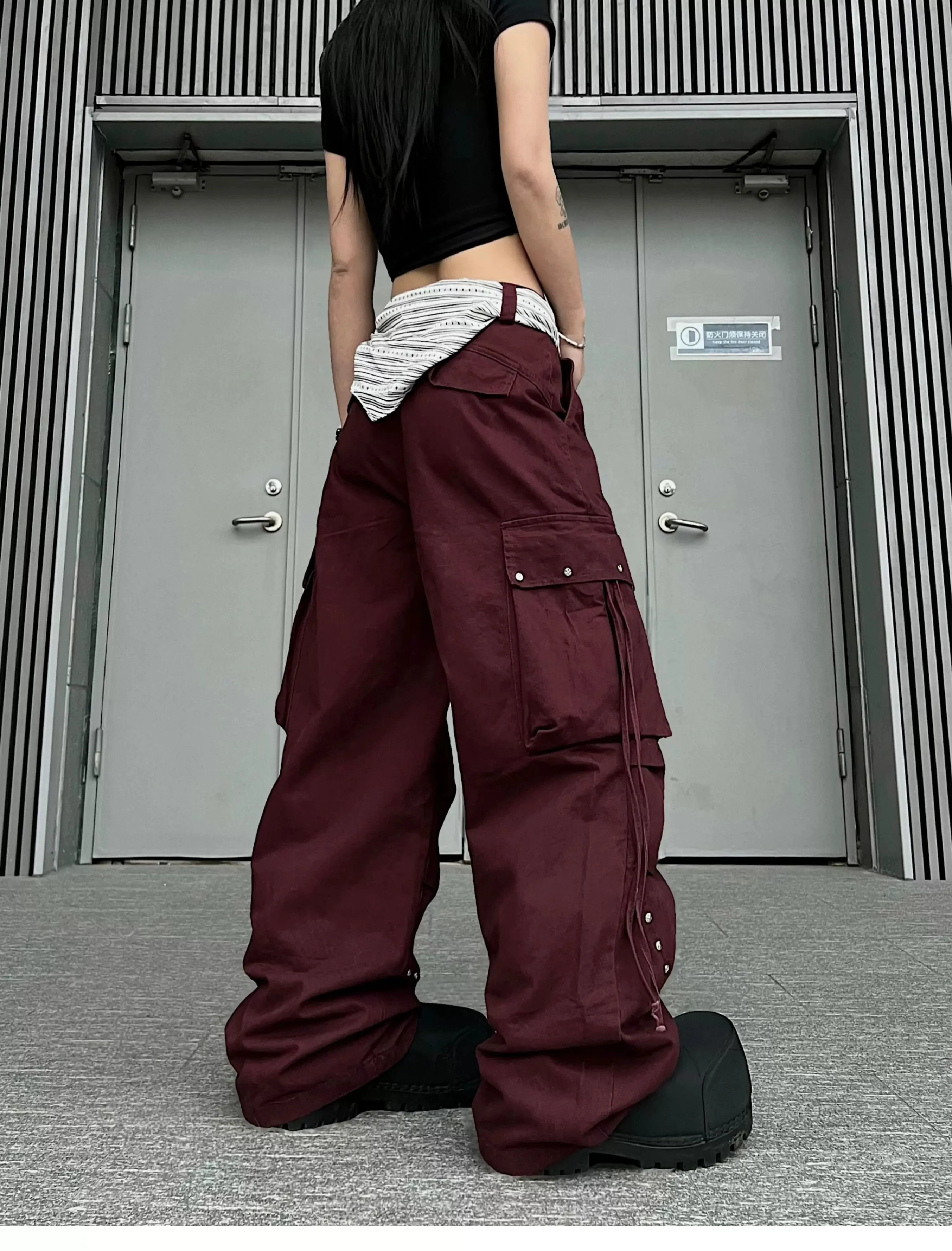 2026 Y2K Streetwear Multi-pocket Black Pleated Baggy Cargo Jeans Pants For WoMen Clothes Cotton Long Trousers